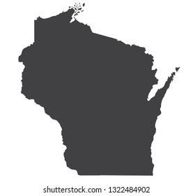 Vector Wisconsin Map silhouette. Isolated vector Illustration. Black on White background.