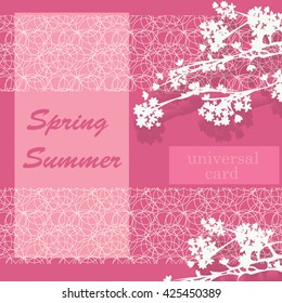 Vector wish card with flower pattern, can be used as an invitation, for wedding, Valentine day, birthday and other holidays. Spring or summer background.