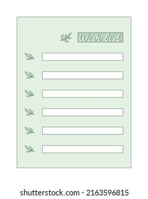 Lista de deseos de vectores. Hojas verdes. Fondo blanco. Objeto aislado. 