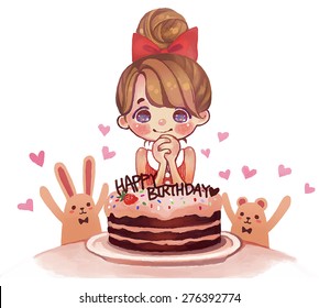 Vector Wishing birthday girl