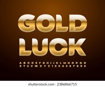 Vector deseando tarjeta Buena Suerte. Tipo de letra oro único. Letras y números de alfabeto de lujo