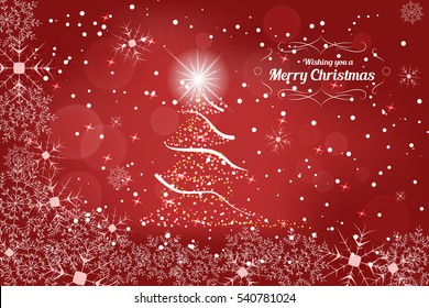 Vector Wishing you a Happy New Year abstract dark red background with christmas tree, snowfall and snowflakes.