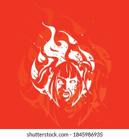 Vector Witch Burning, Illustration Logo.