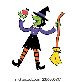 vector witch cartoon halloween illustration isolated