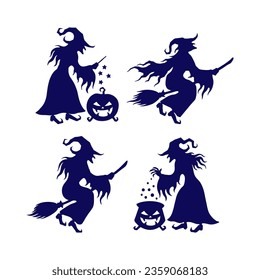 vector witch character collection with silhouette style