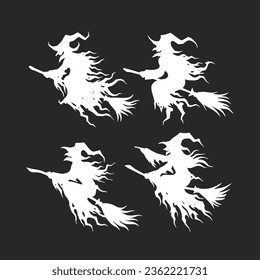 vector witch character collection with silhouette style