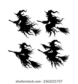 vector witch character collection with silhouette style