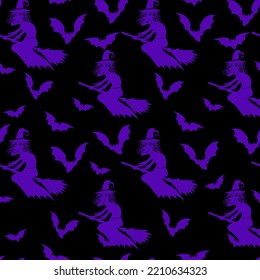 Vector witch flying on a broomstick with bat