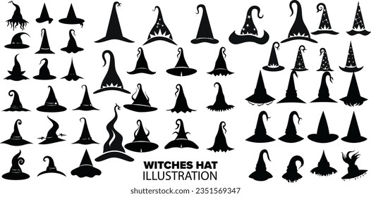 Colección de sombreros vectores para brujas: Hermosas Silhouettes para los diseños de Halloween.