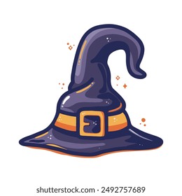 Vector witch hat icon. Halloween decorative element. Purple hat of a wizard. 