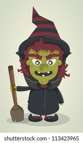 vector witch holding a broom in her hand