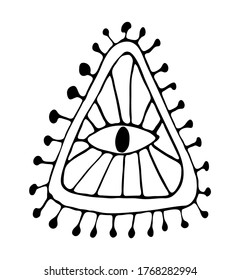 Vector witch magic design element with eye. Hand drawn, doodle, sketch magician sign. Witchcraft symbol illustration isolated on white background.