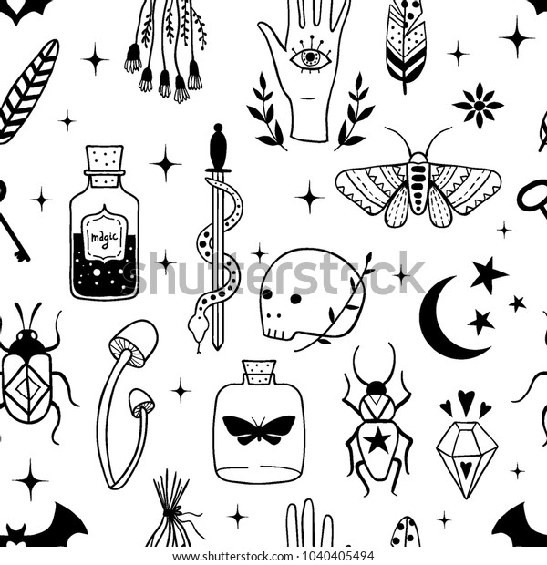 Vector Witch Magic Seamless Pattern Hand Stock Vector (Royalty Free ...