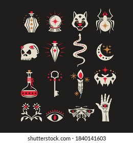 Vector witch magician design elements set