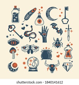 Vector witch magician design elements set