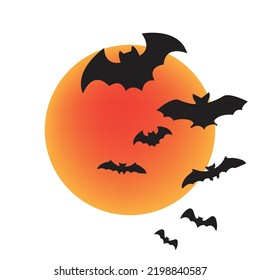 Vector witch moon, bat icon , sign symbol on white background. Flat design style.