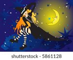 vector witch on a cloud