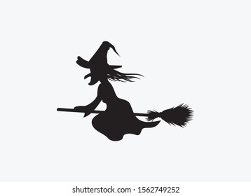 vector of witch riding broom flying silhouette eps format