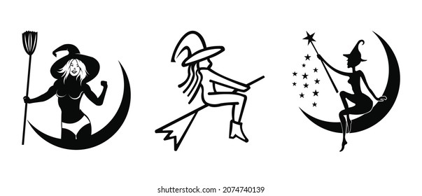  vector the witch sat on the moon , Clothes, Halloween, Vector witch can be used for topics like holiday, Halloween, magic