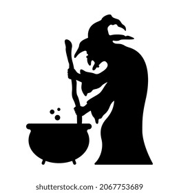 Vector Witch Silhouette on White Background