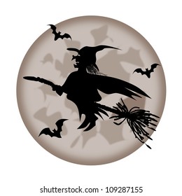 Vector witch silhouette over the Moon