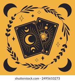 Vector de impresión de brujería con tarjetas de tarot