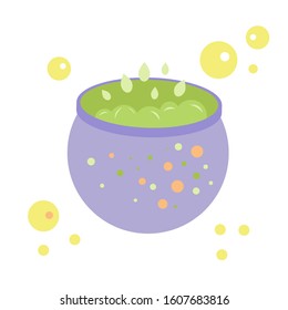 Vector. Witches cauldron with poison, potion, poison. Outline isolated on white background. Cartoon style. For the design of books, magazines, posters, printing on a t-shirt. Game design and horror.