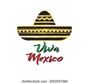 vector without background, long live mexico with charro hat.