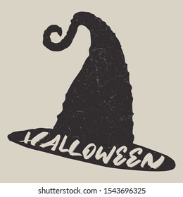 Vector witich hat halloween font in shape vintage style with dust effect