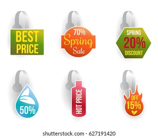 Vector wobbler set with advertising sale text. Sale message template for your hanging shelf tag design. Isolated vector illustration