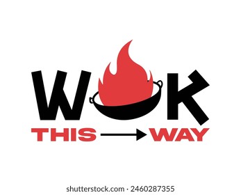 Vector wok sartén con un fuego logo diseño concepto ilustración idea