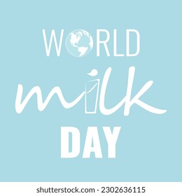 icono de estilo de esquema del día de la leche mundial vectorial o etiqueta aislada en fondo azul. Plantilla de diseño de afiches de saludo en el día de la leche. Logo del día de la leche con vidrio de leche