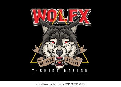 Vector wolf biting the ribbon angrily, design for t-shirt