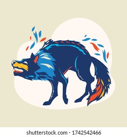 Vector wolf character is hunting. Flat illustration