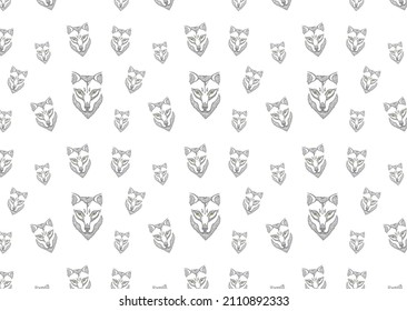 Vector wolf head pattern with decor elements and yellow eyes in hand drawn style.	                  
