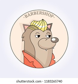 Vector wolf hipster with fashion hair. Hairdresser for men. Barbershop