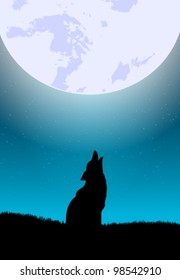 Vector Wolf Howling with the Moon Illustration