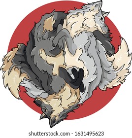 Vector wolf japan red illustration