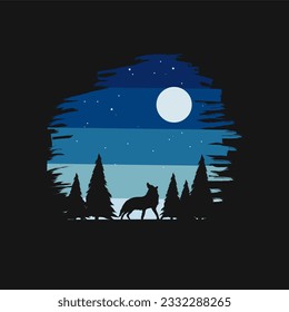 vector of wolf lost in forest with night scenery perfect for print, etc