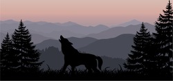 Vector Wolf In Mountains