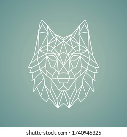 vector wolf polygonal geometric ilustration with blue color background. Head animal design with polygon shape line