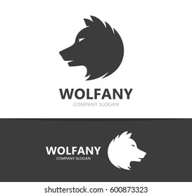 Vector of wolf and predator logo combination. Beast and dog symbol or icon. Unique wildlife and hunter logotype design template.