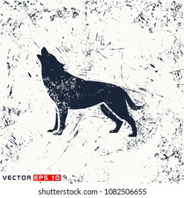Vector wolf silhouette on grunge background