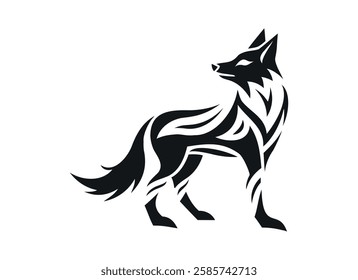 Vector Wolf Tribal Tattoo Design - Black and White Art Illustration	