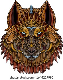 vector wolf's head.  with mandala motifs and floral ornaments, from world tribes, is perfect for unique designs, tattoos, t shirts, and other designs as well as elegant colors