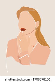 Vector woman abstract portrait. Trendy printable postcard.