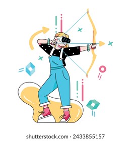 Vector Woman Archer Virtual Reality Cartoon Illustration Isolated