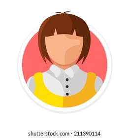 Vector Woman Avatar Flat Round Icon