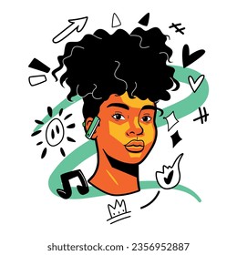 vector woman avatar headphone cartoon illustration isolated
