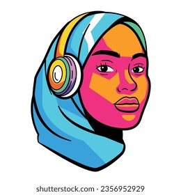 vector woman avatar headphone cartoon illustration isolated